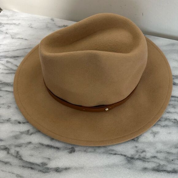 Anthropologie Tan Fedora Hat with Brown leather Band One size - Picture 12 of 12